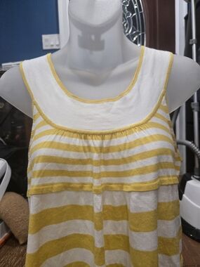 Free People Yellow & White Striped Sleeveless Tank Top, Medium